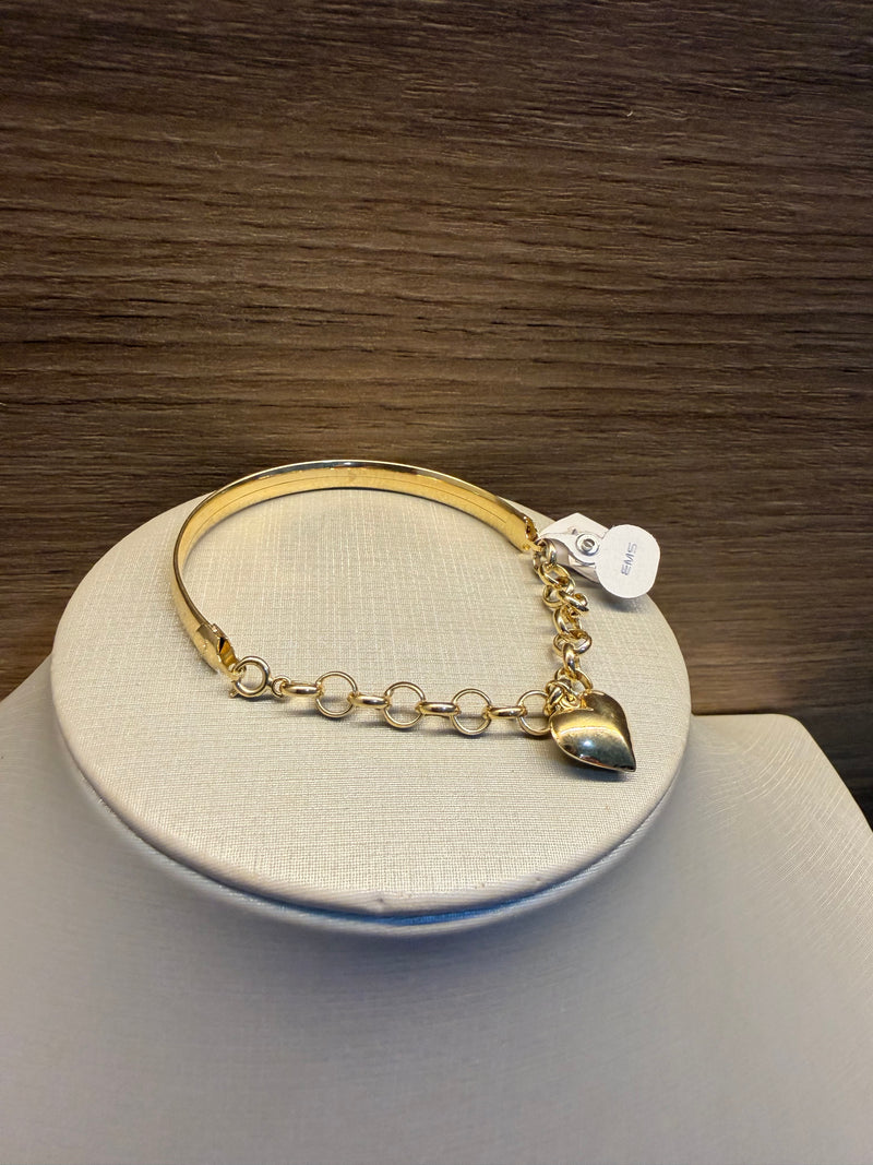 Pulseira Bracelete com Corrente Elos Redondos e Pingente de Coração