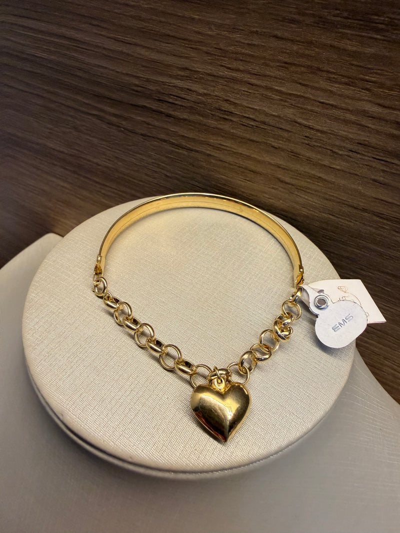 Pulseira Bracelete com Corrente Elos Redondos e Pingente de Coração